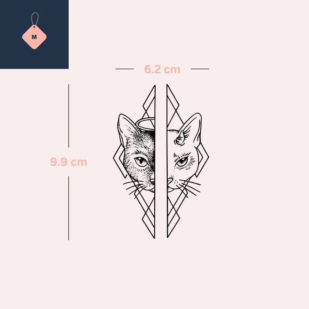 Split cat face temporary tattoo with geometric halo - Image 4