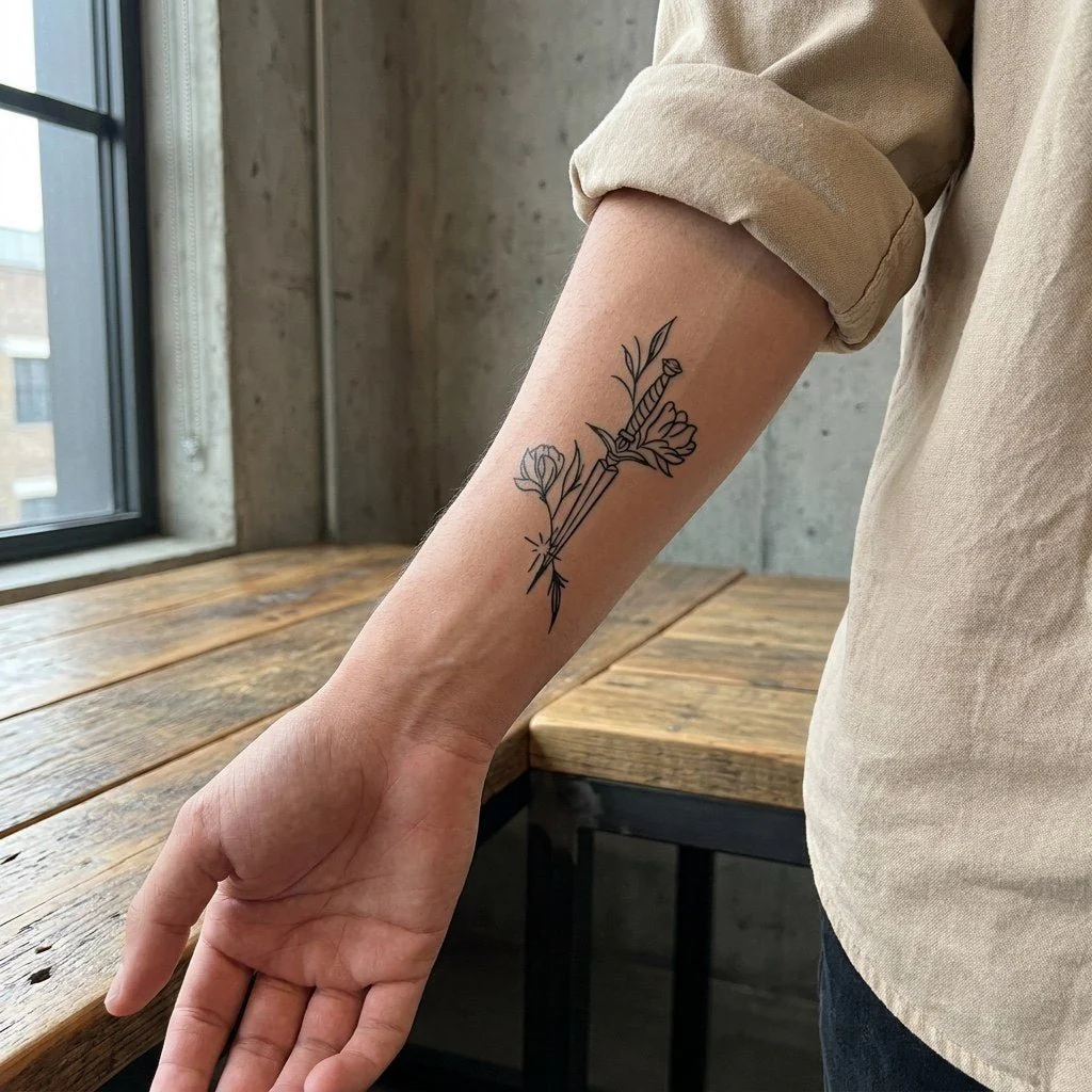 Floral Dagger Tattoo