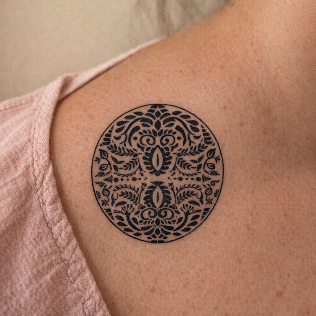 Floral Folk Mandala Tattoo