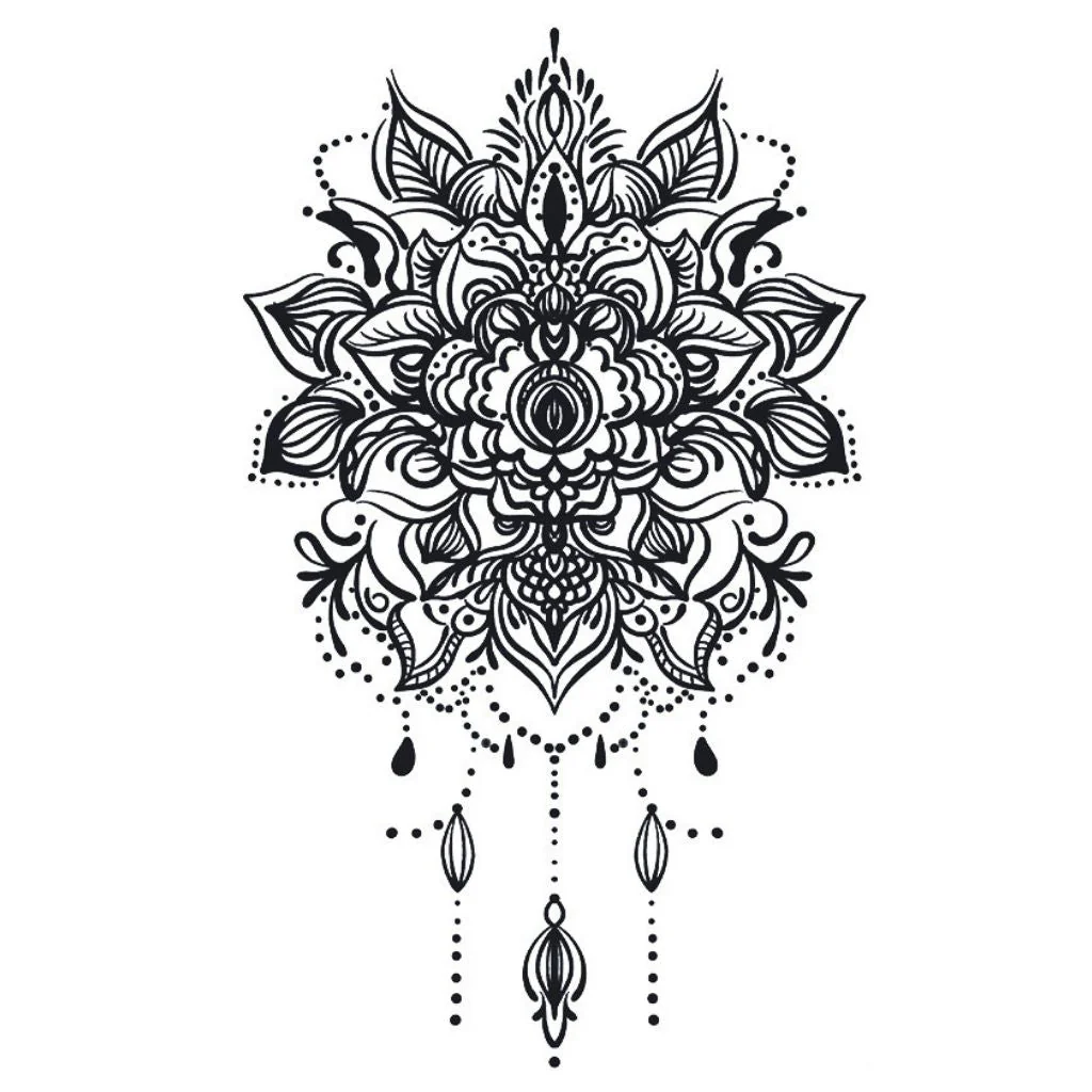 Floral Mandala with Hanging Drops Tattoo - Image 2