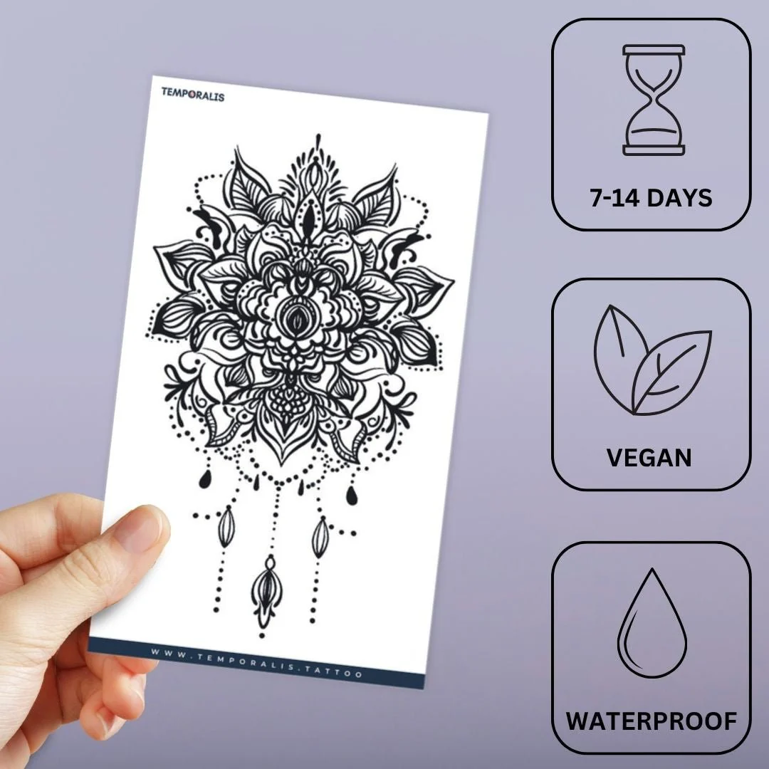 Floral Mandala with Hanging Drops Tattoo - Image 3