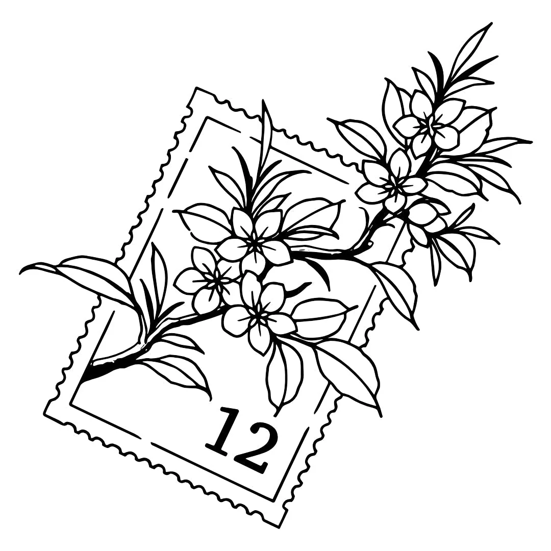 Floral Branch on Postage Stamp Temporary Tattoo - Image 2