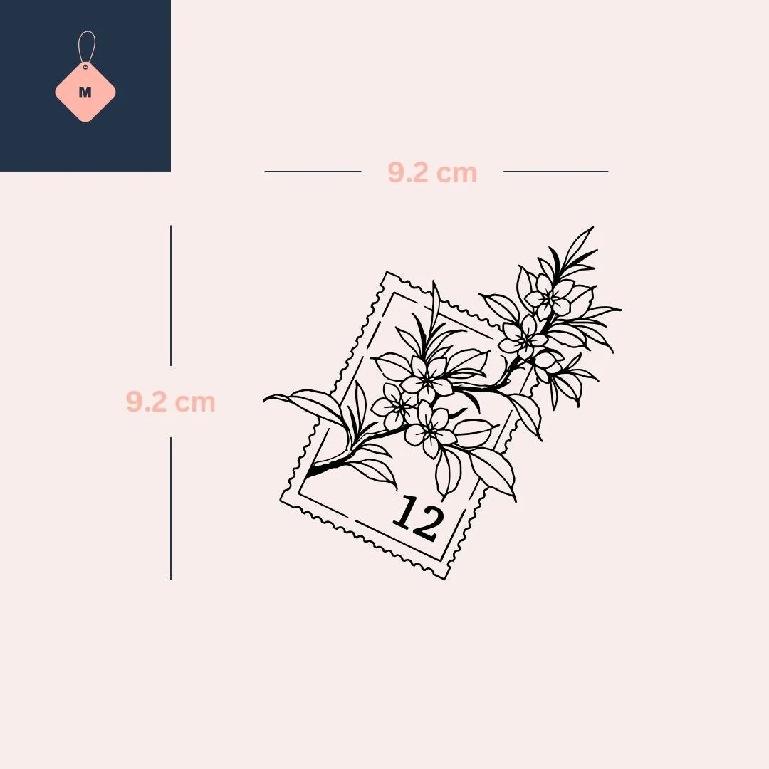 Floral Branch on Postage Stamp Temporary Tattoo - Image 4