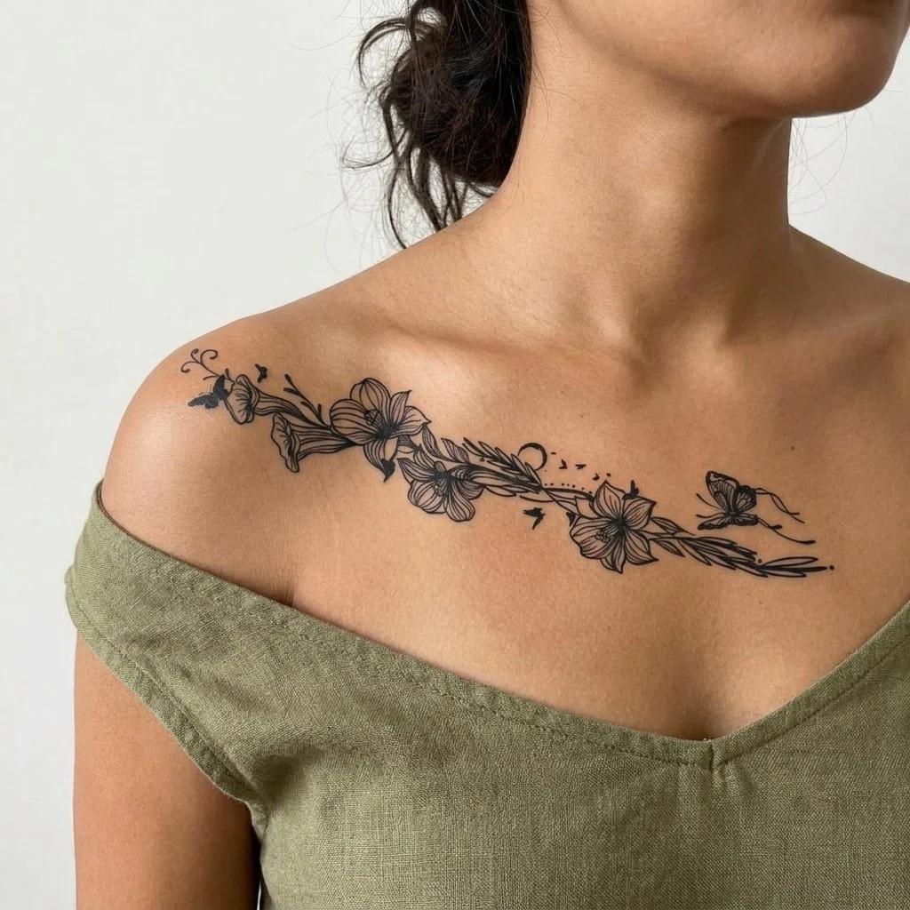 Floral Vine & Butterfly Tattoo