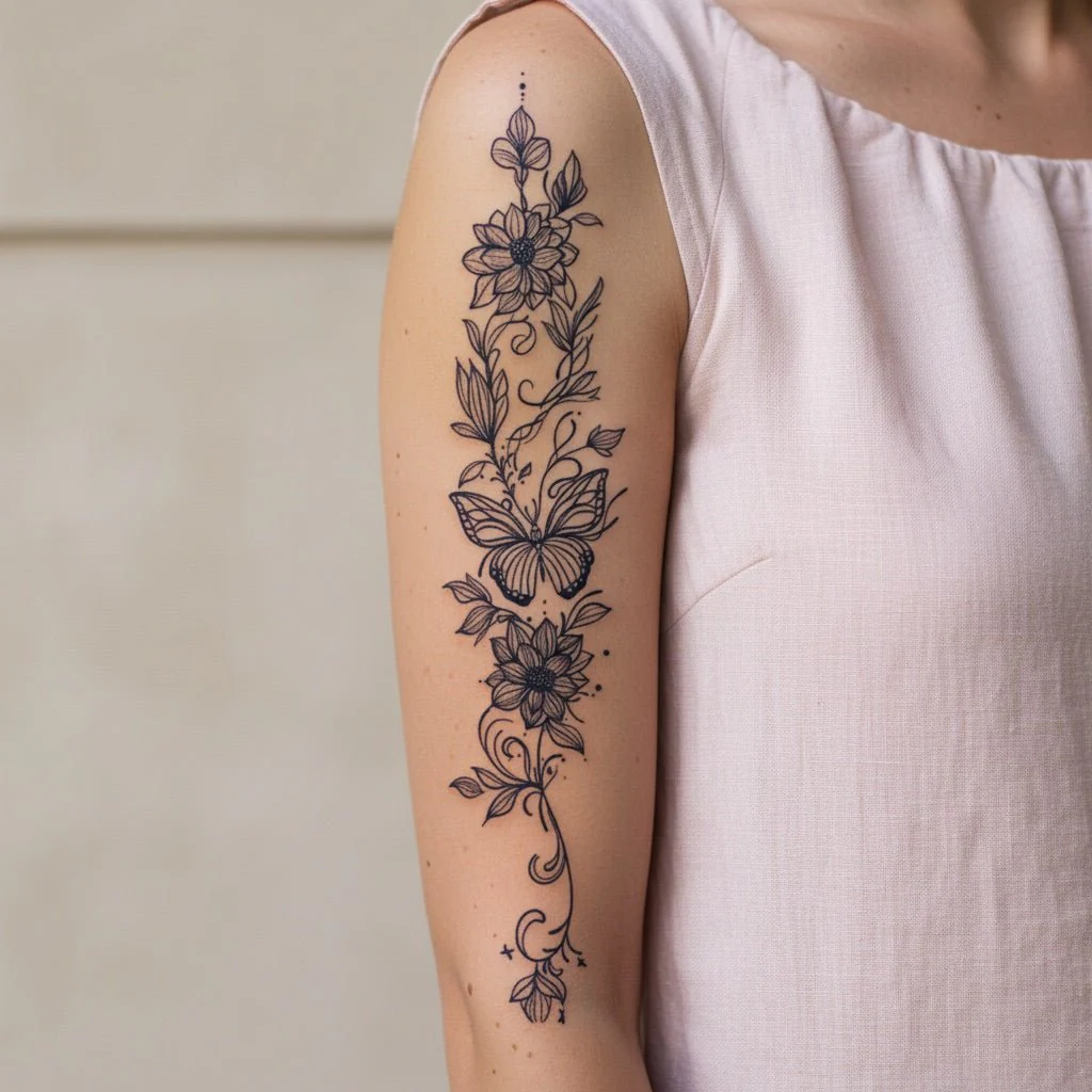 Floral Vine & Butterfly Tattoo