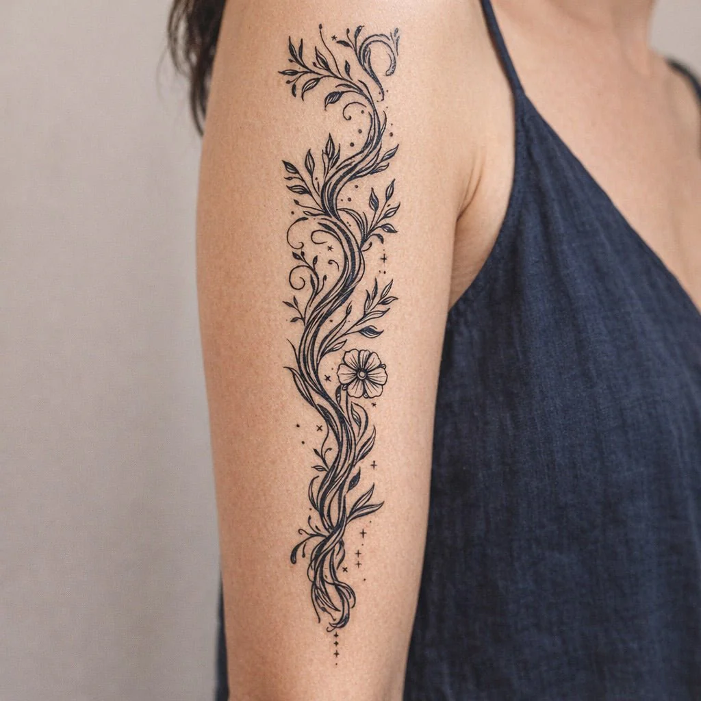 Floral Wave Banner Tattoo
