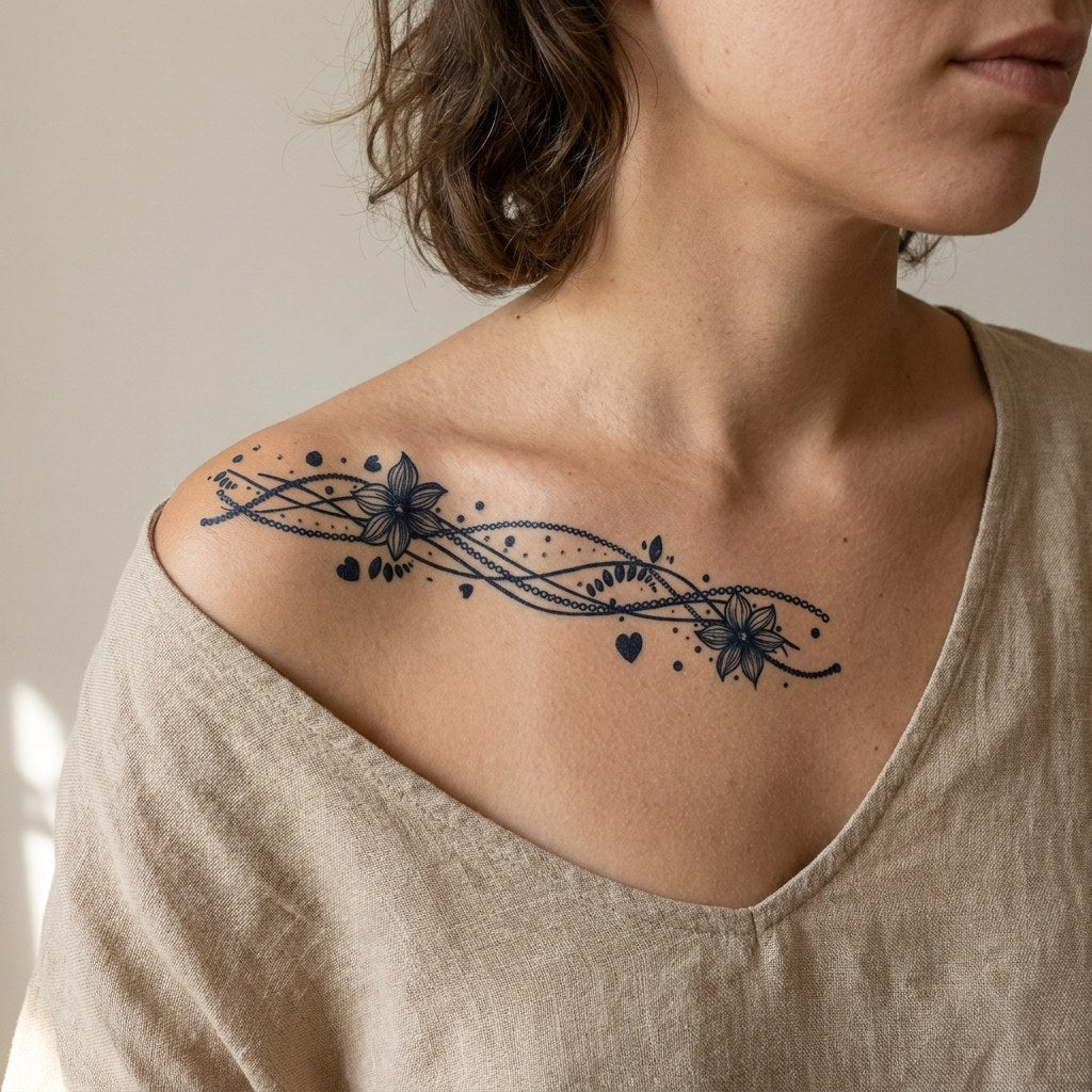 Floral Wave Jewelry Tattoo