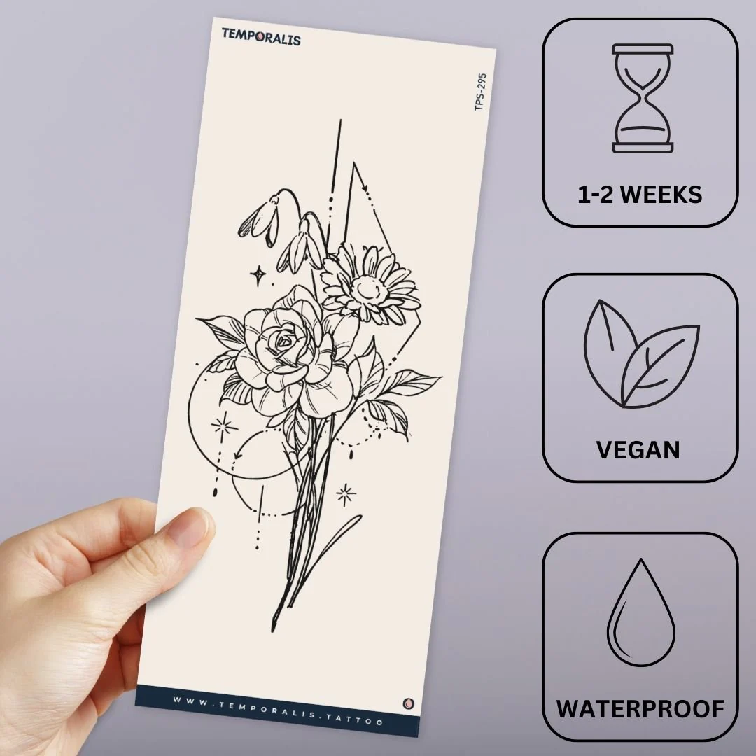 Floral bouquet with geometric shapes temporary tattoo - Image 3