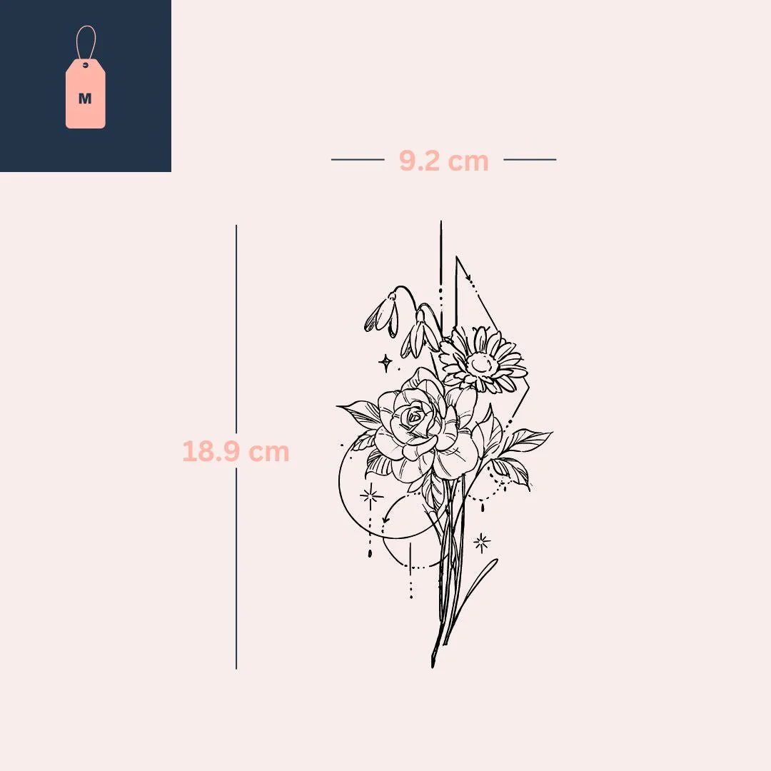Floral bouquet with geometric shapes temporary tattoo - Image 4