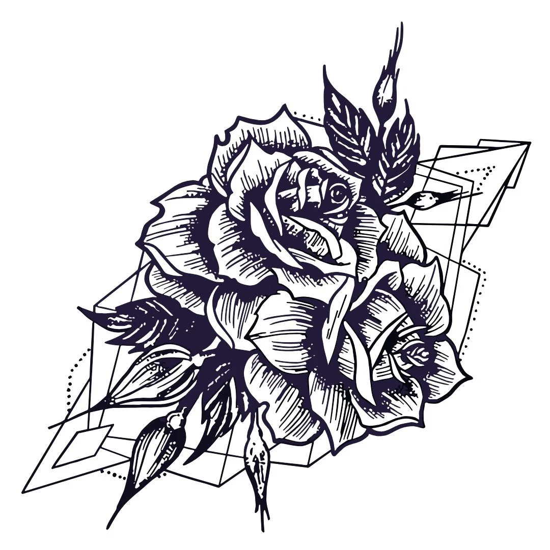 Geometric rose temporary tattoo with buds - Image 2