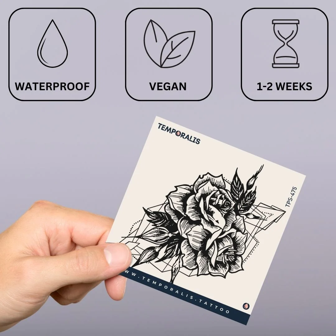 Geometric rose temporary tattoo with buds - Image 3