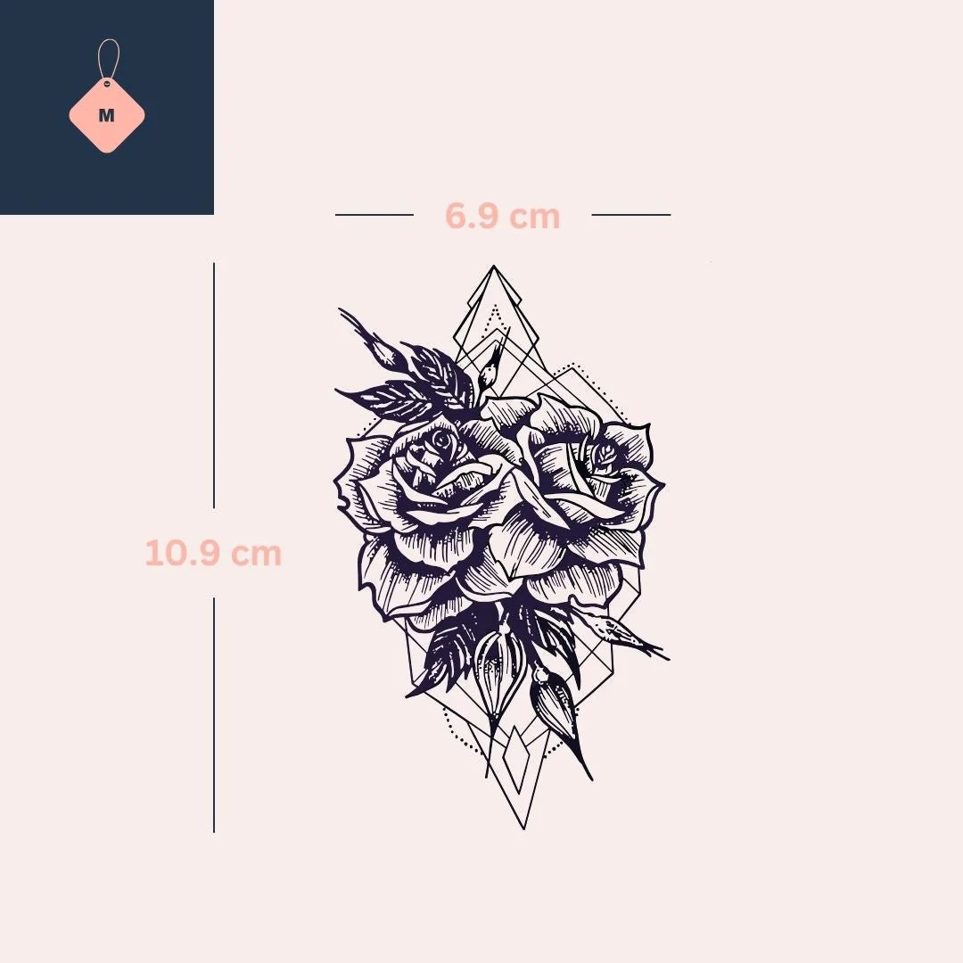 Geometric rose temporary tattoo with buds - Image 4