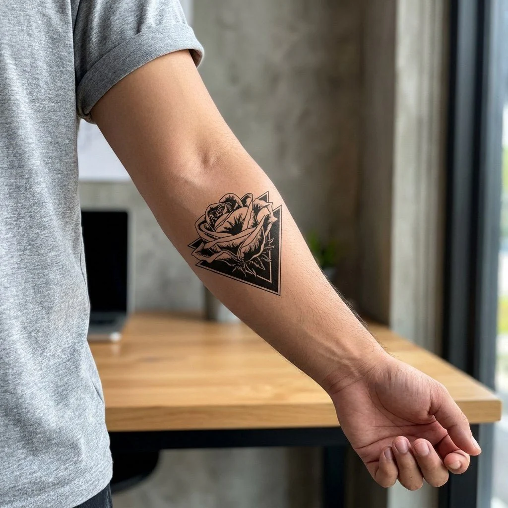 Geometric Rose Triangle Tattoo