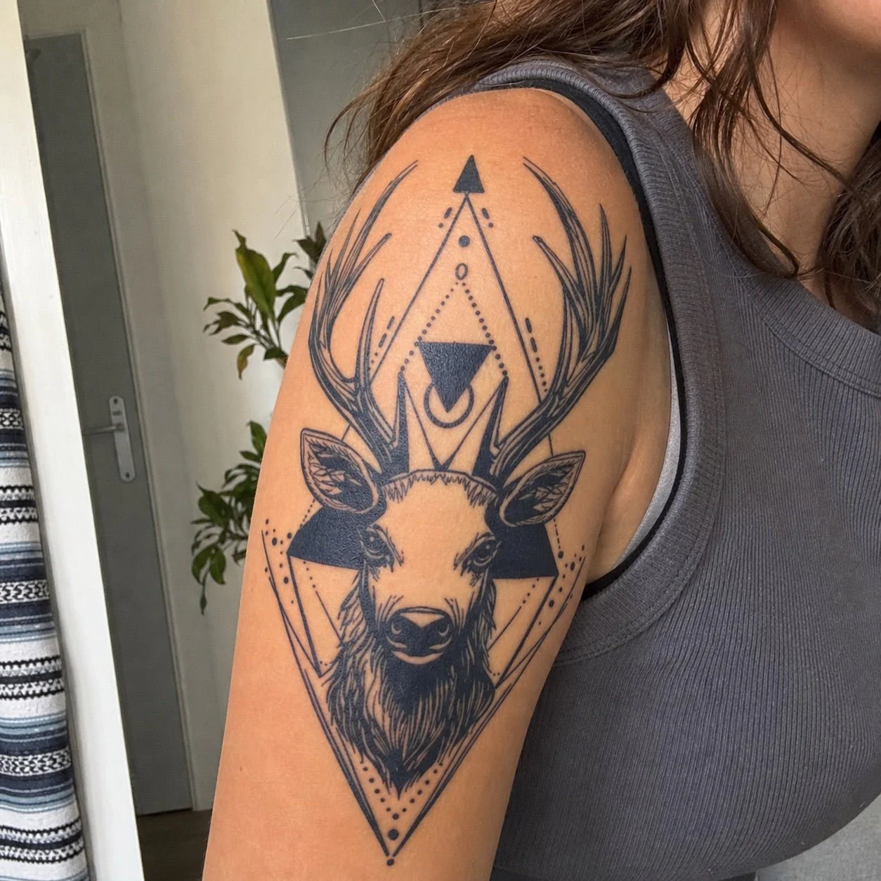 Geometric Stag Head Tattoo