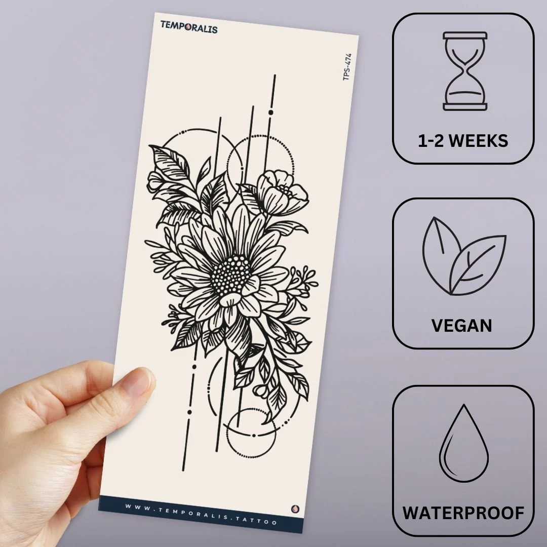 Sunflower bouquet geometric temporary tattoo - Image 3