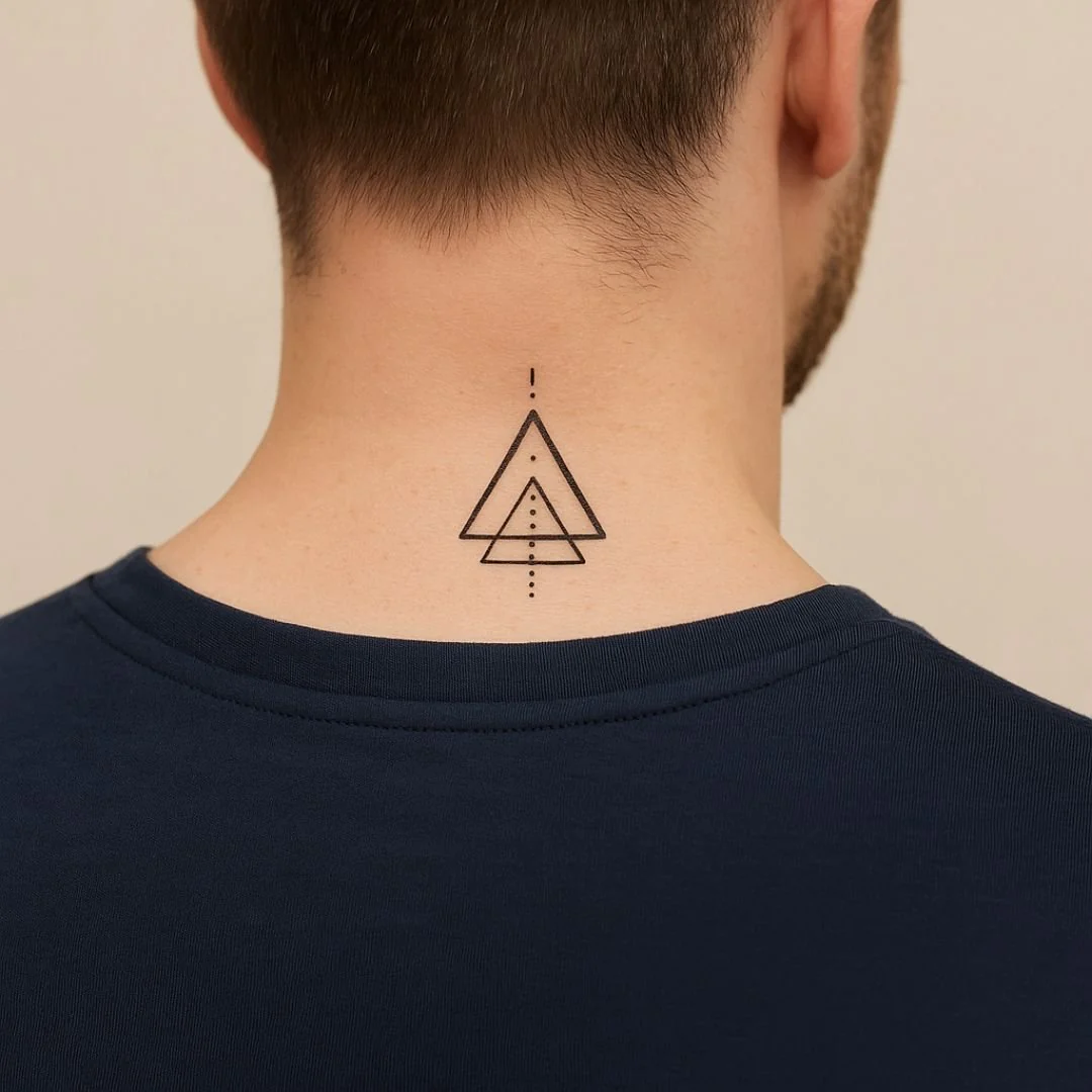 Temporary tattoo with layered geometric triangles and dotted line