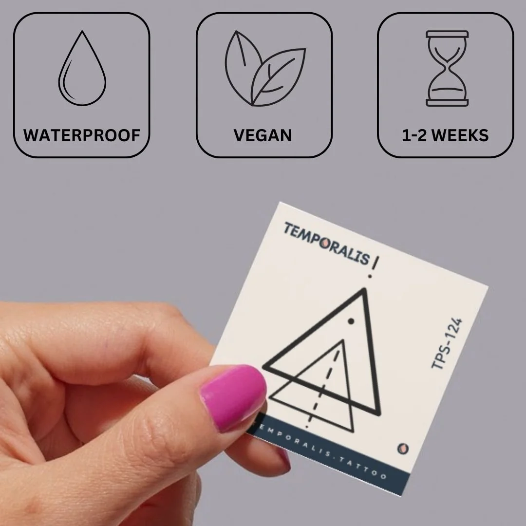 Temporary tattoo with layered geometric triangles and dotted line - Image 3