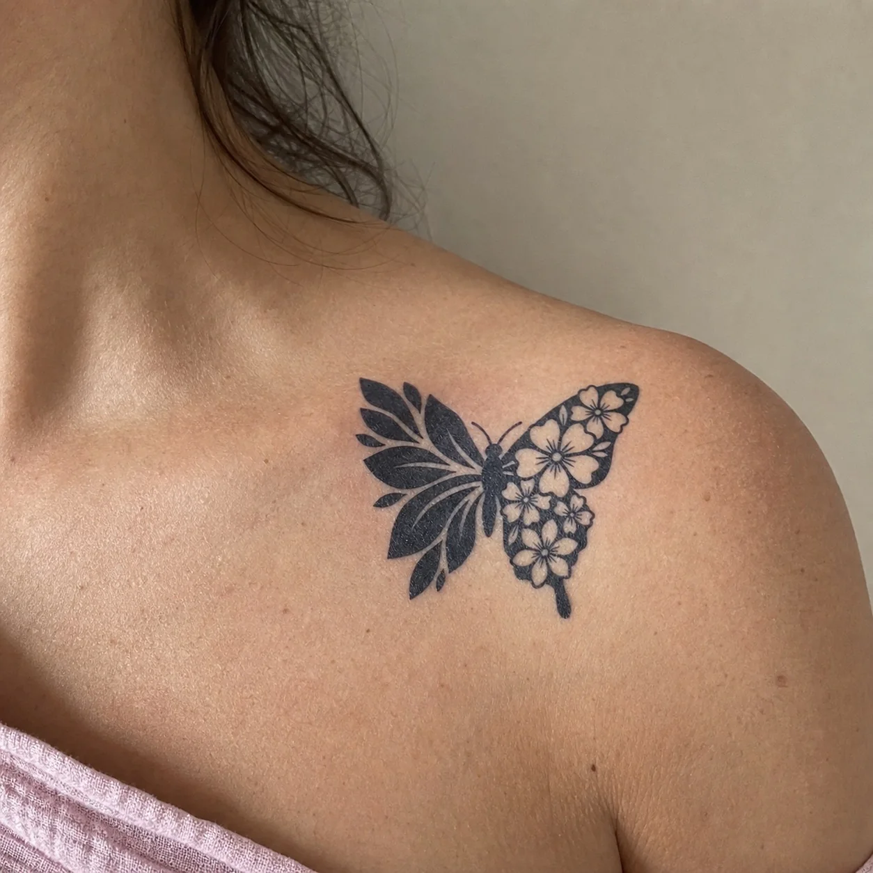 Fine Line Butterfly & Flowers Temporary Tattoo