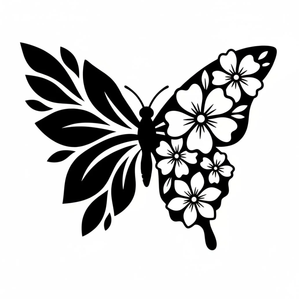 Fine Line Butterfly & Flowers Temporary Tattoo - Image 2