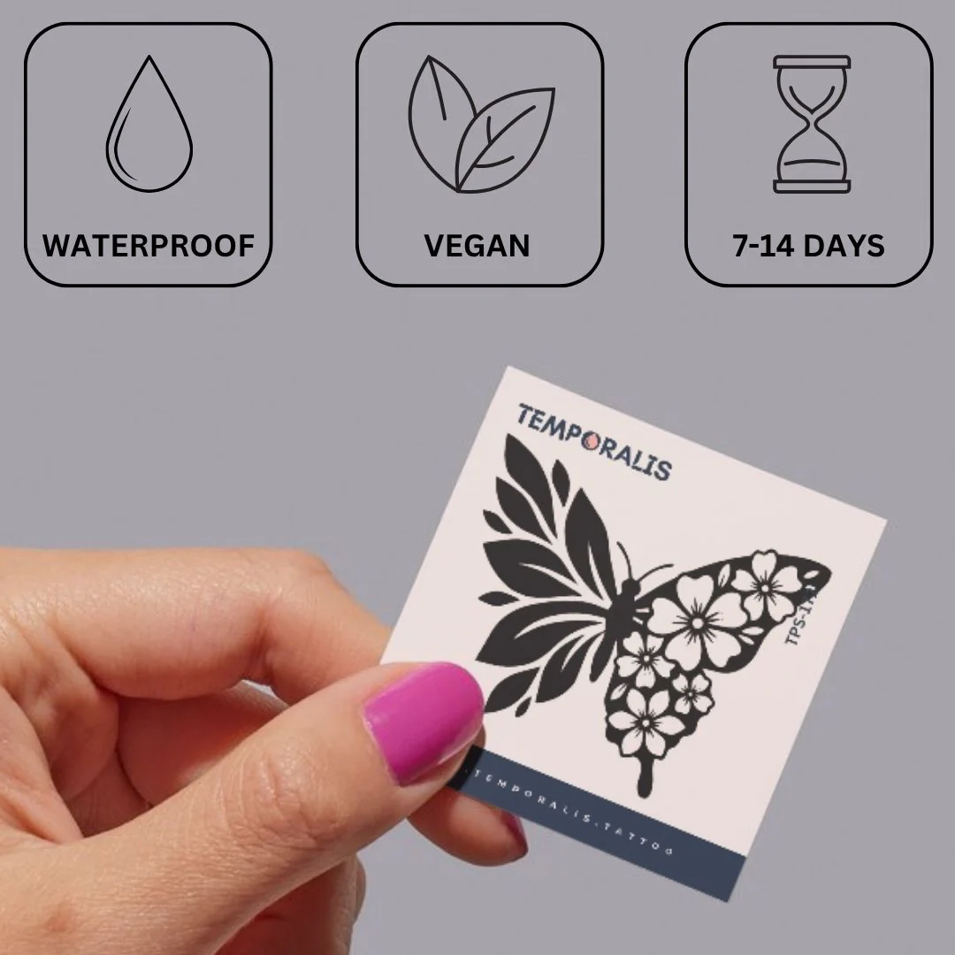 Fine Line Butterfly & Flowers Temporary Tattoo - Image 3