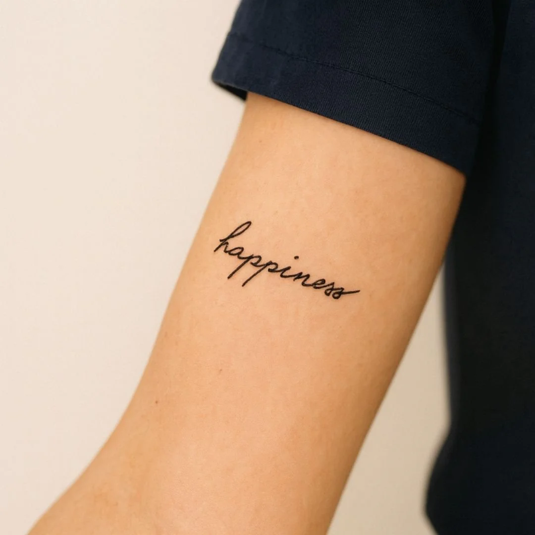Happiness cursive script temporary tattoo