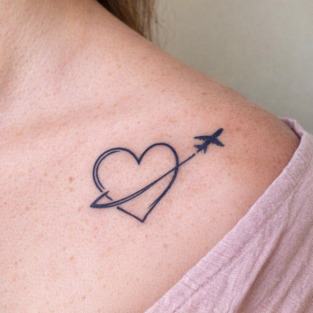 Heart Airplane Travel Tattoo