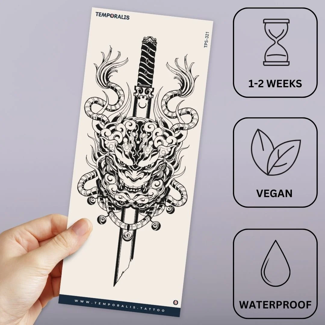 Oni Mask & Katana Temporary Tattoo - Image 3