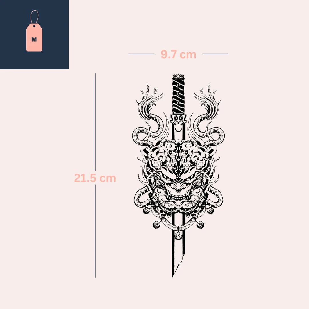 Oni Mask & Katana Temporary Tattoo - Image 4
