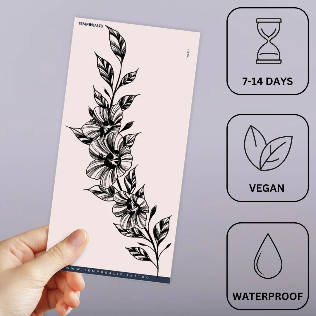 Flowering branch temporary tattoo with leaves and buds - Image 3