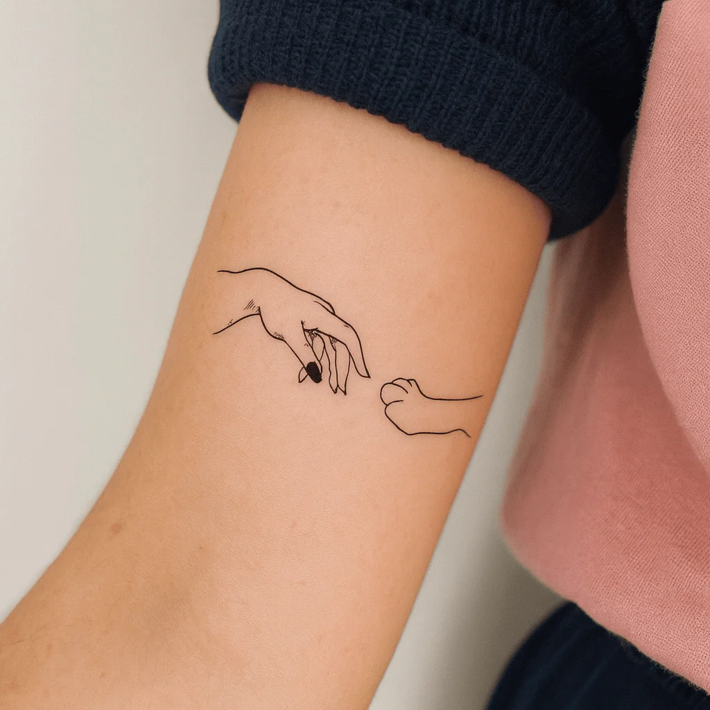 Hand touching cat paw temporary tattoo - Image 5