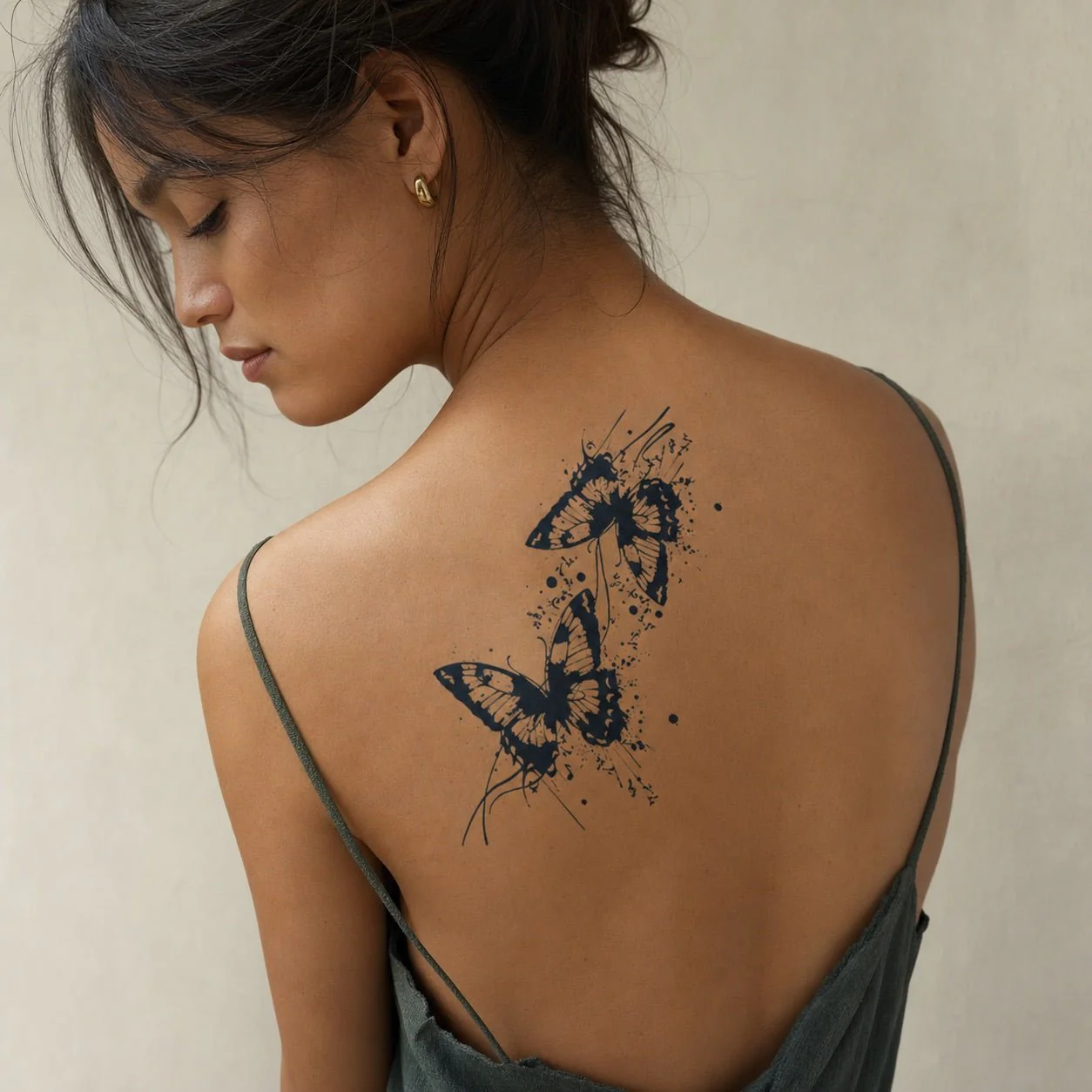 Ink Splash Butterfly Duo Tattoo
