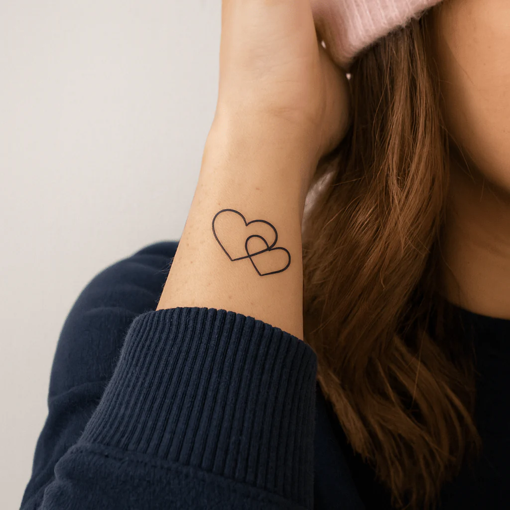 Intertwined hearts temporary tattoo