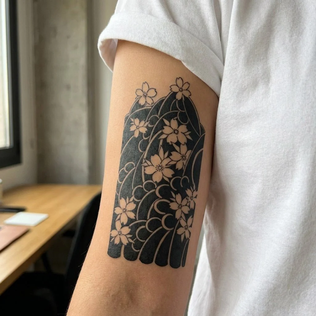 Japanese Cherry Blossom Wave Tattoo