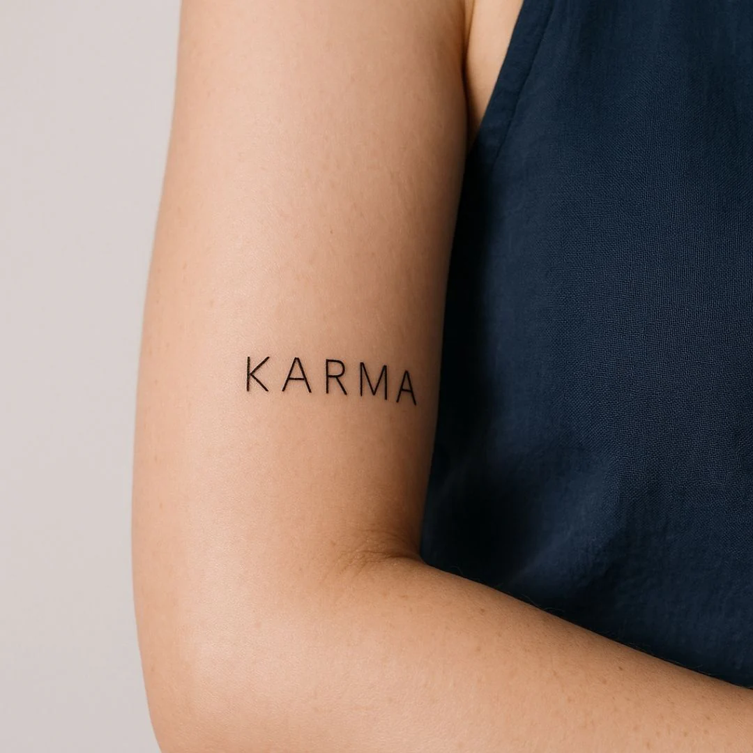 KARMA temporary tattoo in geometric lettering