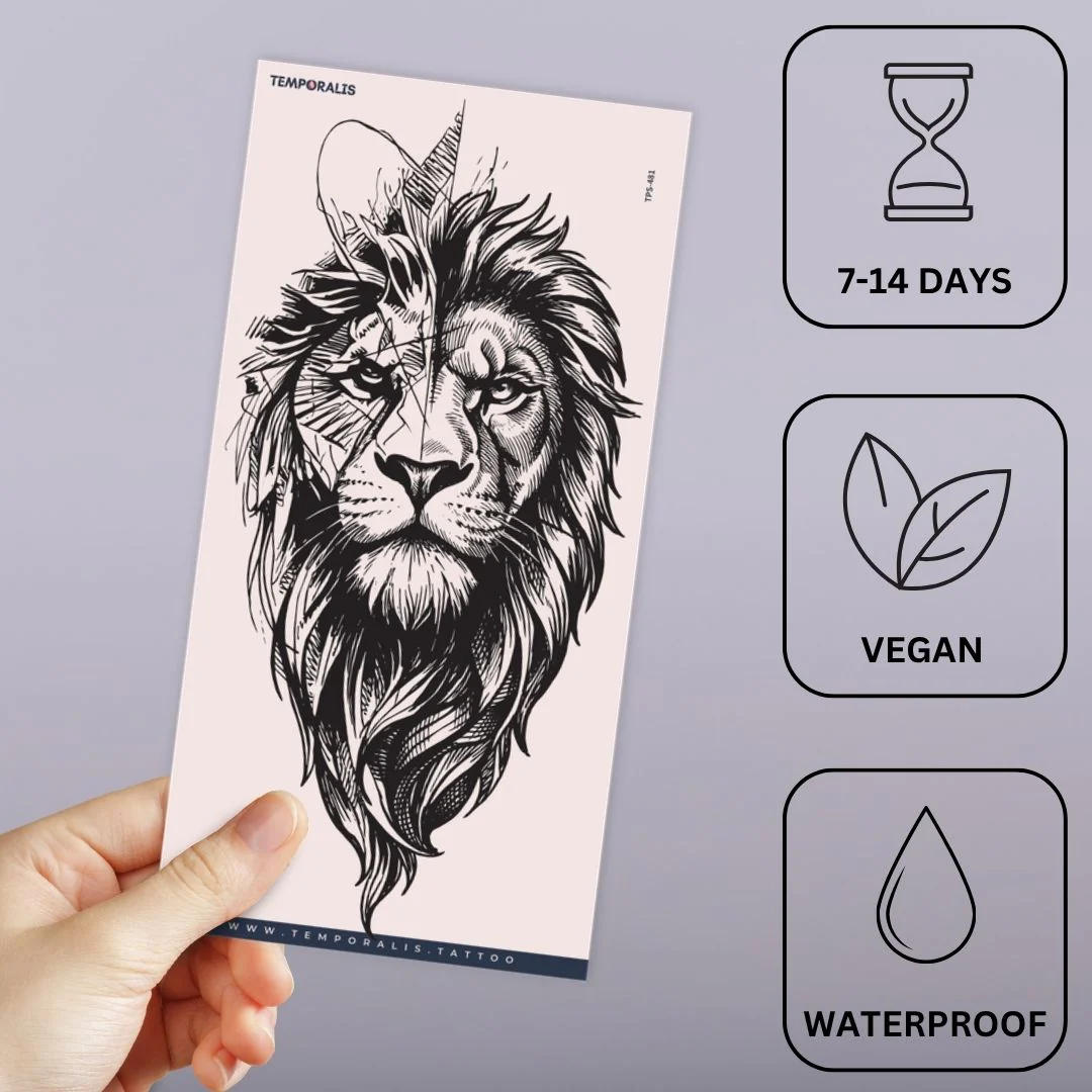 Sketch-Style Lion Temporary Tattoo - Image 3