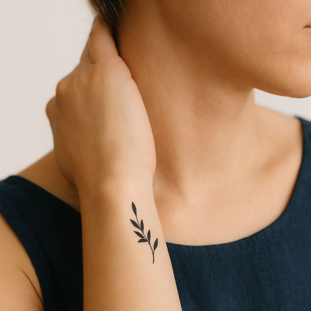 Leafy Branch Silhouette Temporary Tattoo
