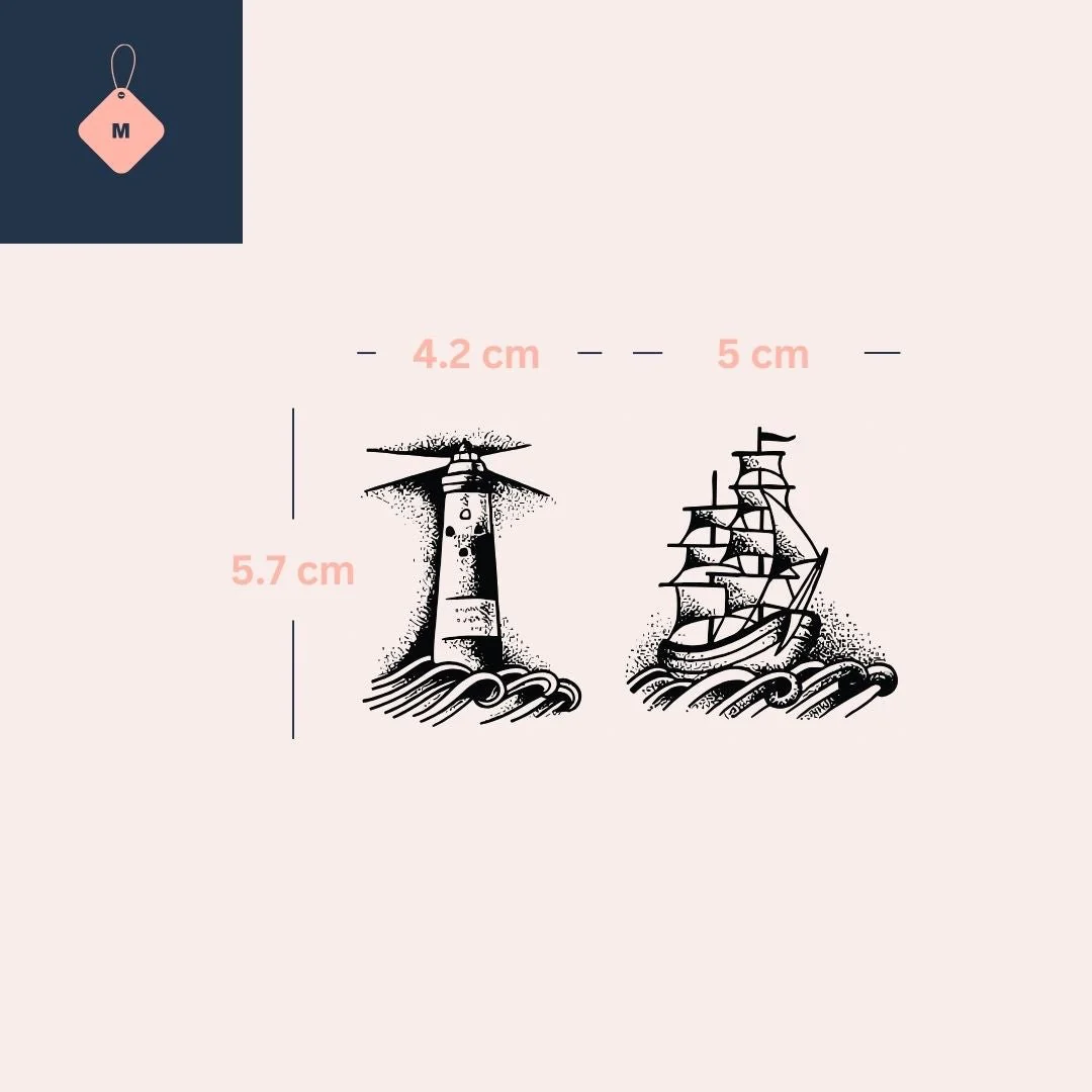 Temporary tattoo set with lighthouse and sailing ship, rough sea - Image 4