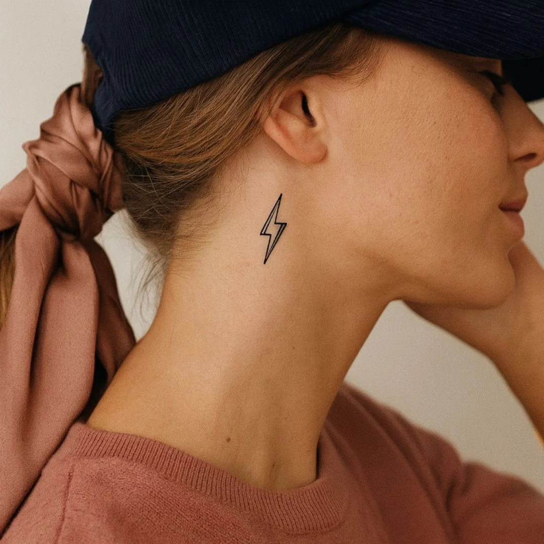Fine line lightning bolt temporary tattoo