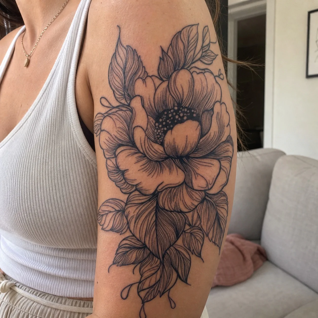 Linework Peony Tattoo