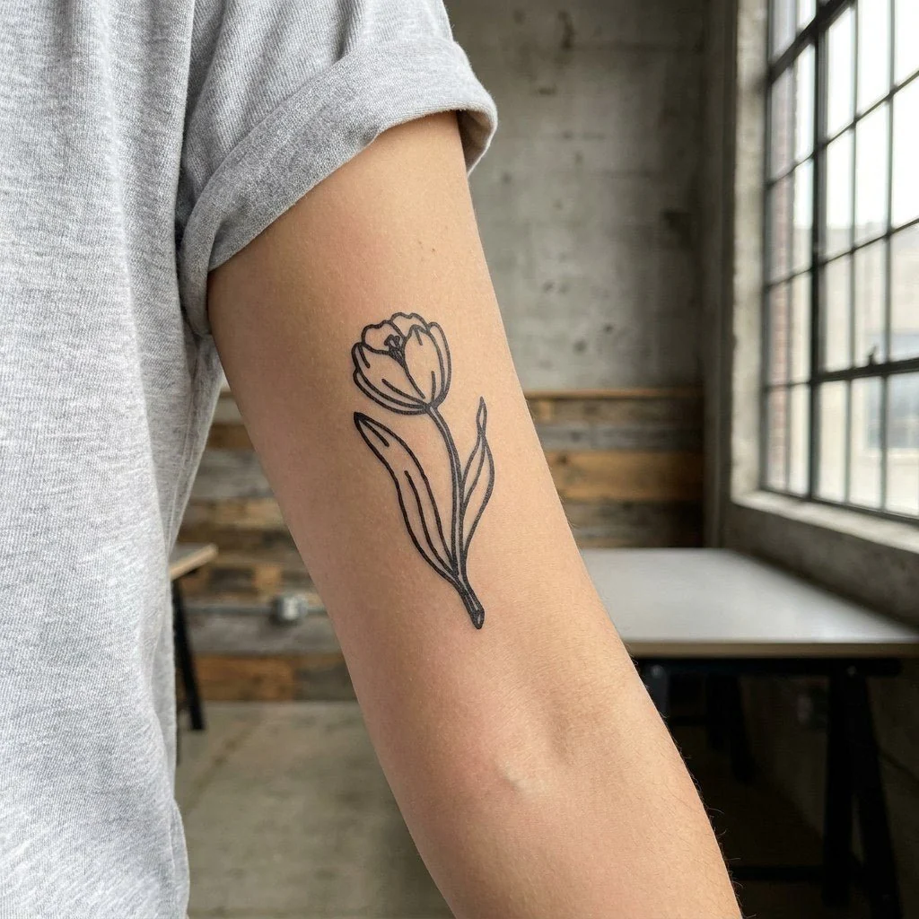 Linework Tulip Tattoo