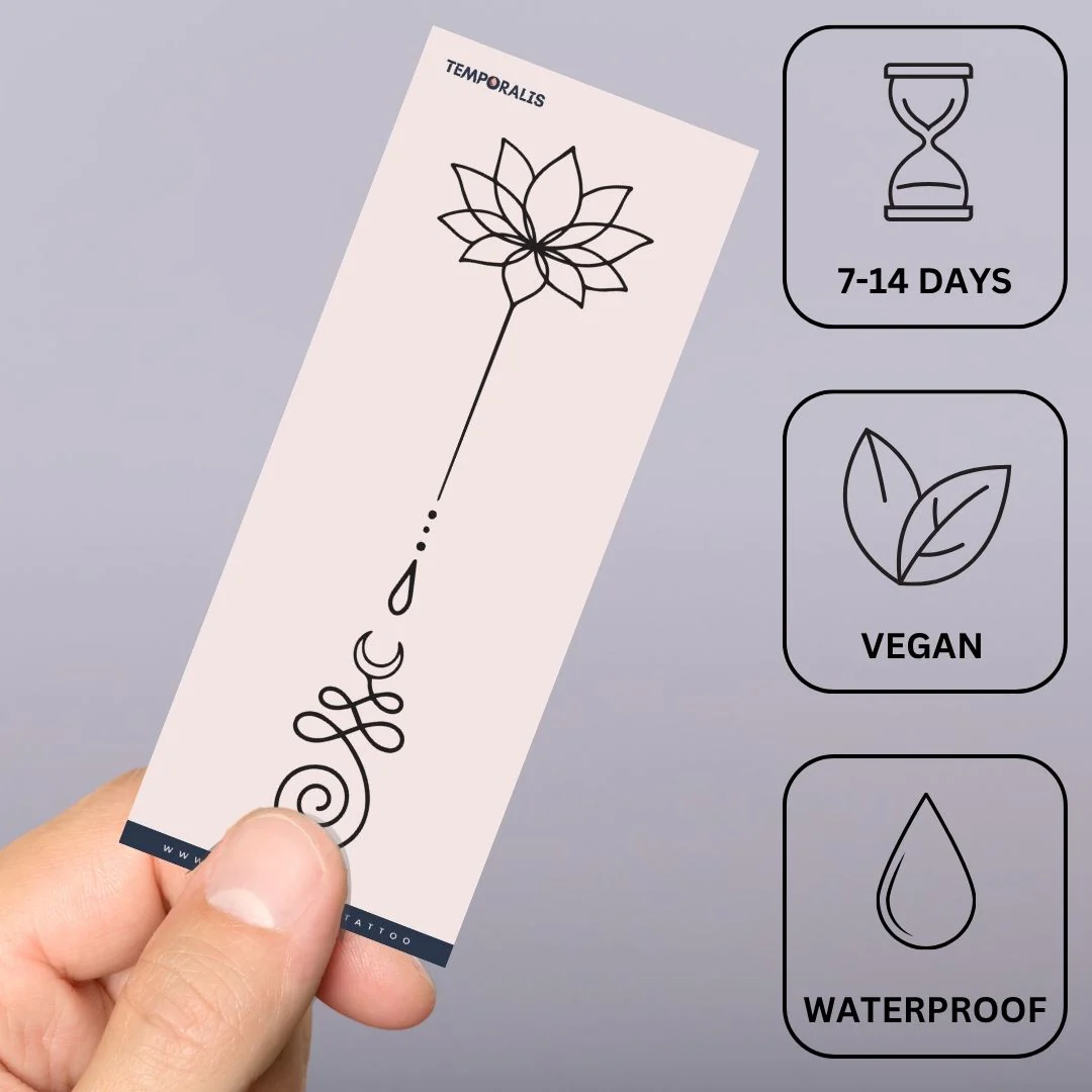 Fine Line Lotus & Ornament Temporary Tattoo - Image 3