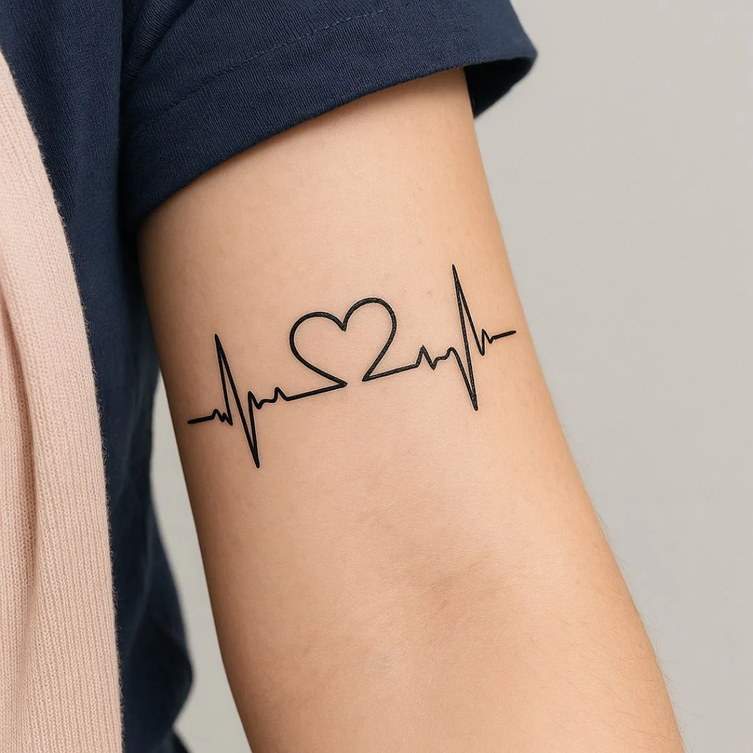 Heartbeat with heart temporary tattoo