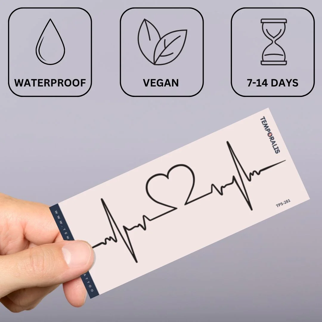 Heartbeat with heart temporary tattoo - Image 3