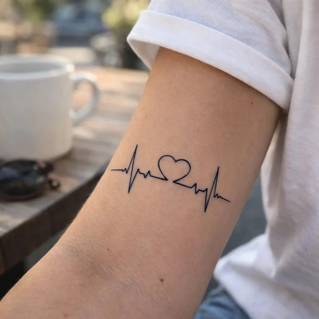 Heartbeat with heart temporary tattoo - Image 5