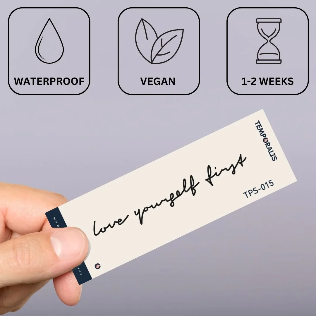 “Love Yourself First” script temporary tattoo - Image 3
