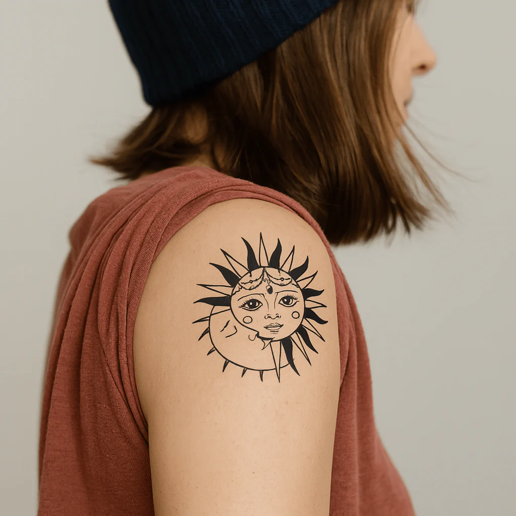 Sun & Moon Shared Face Temporary Tattoo