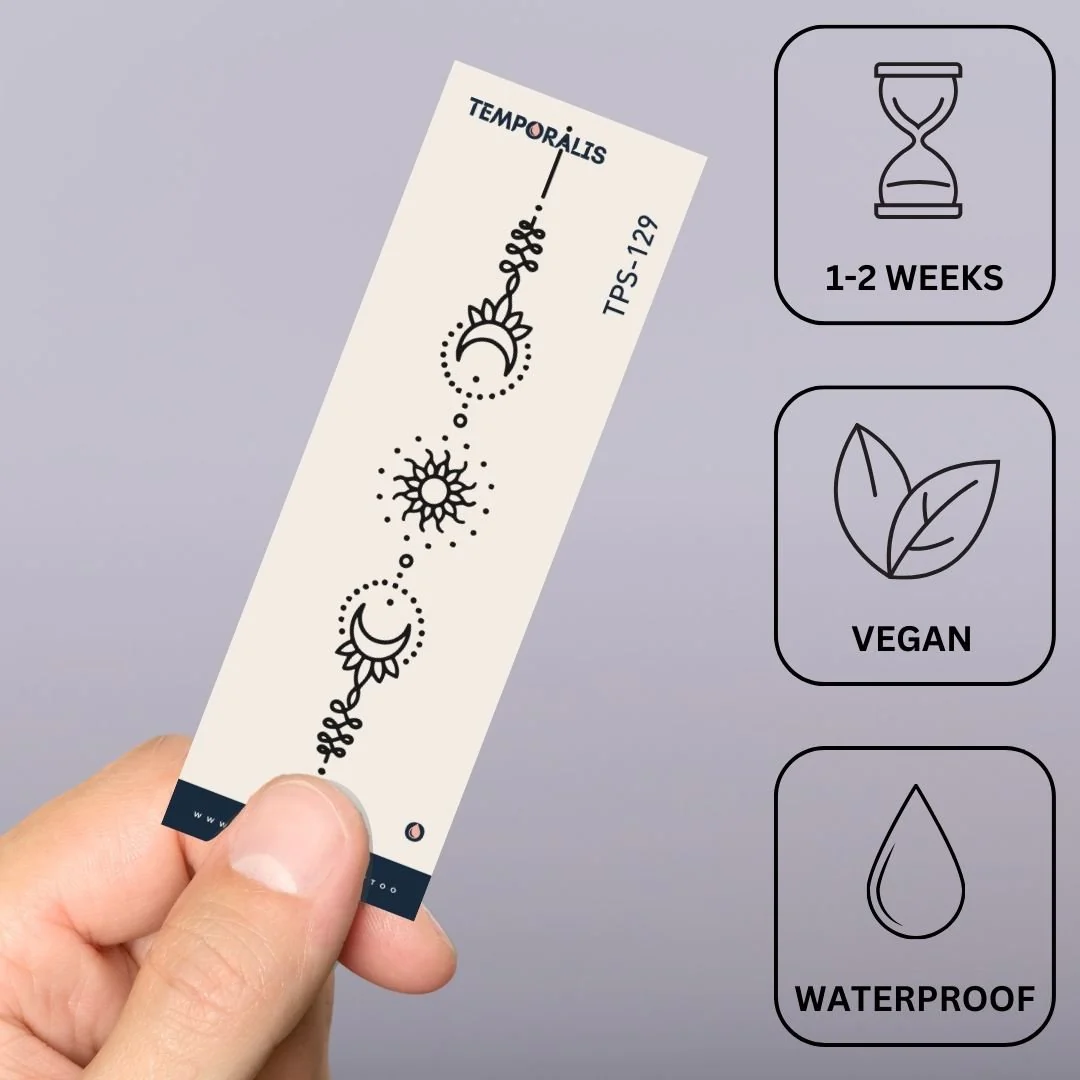 Sun & Moon temporary tattoo – floral linework - Image 3