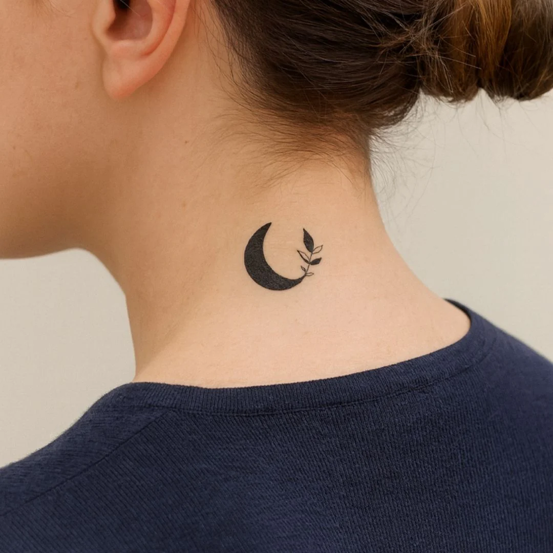 Crescent moon and branch temporary tattoo