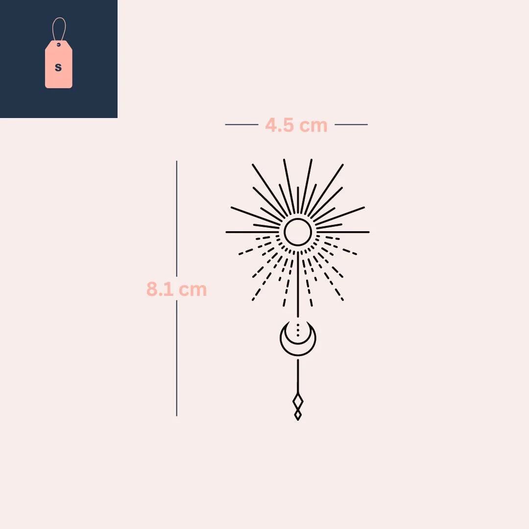 Sun & crescent moon fine line temporary tattoo - Image 4