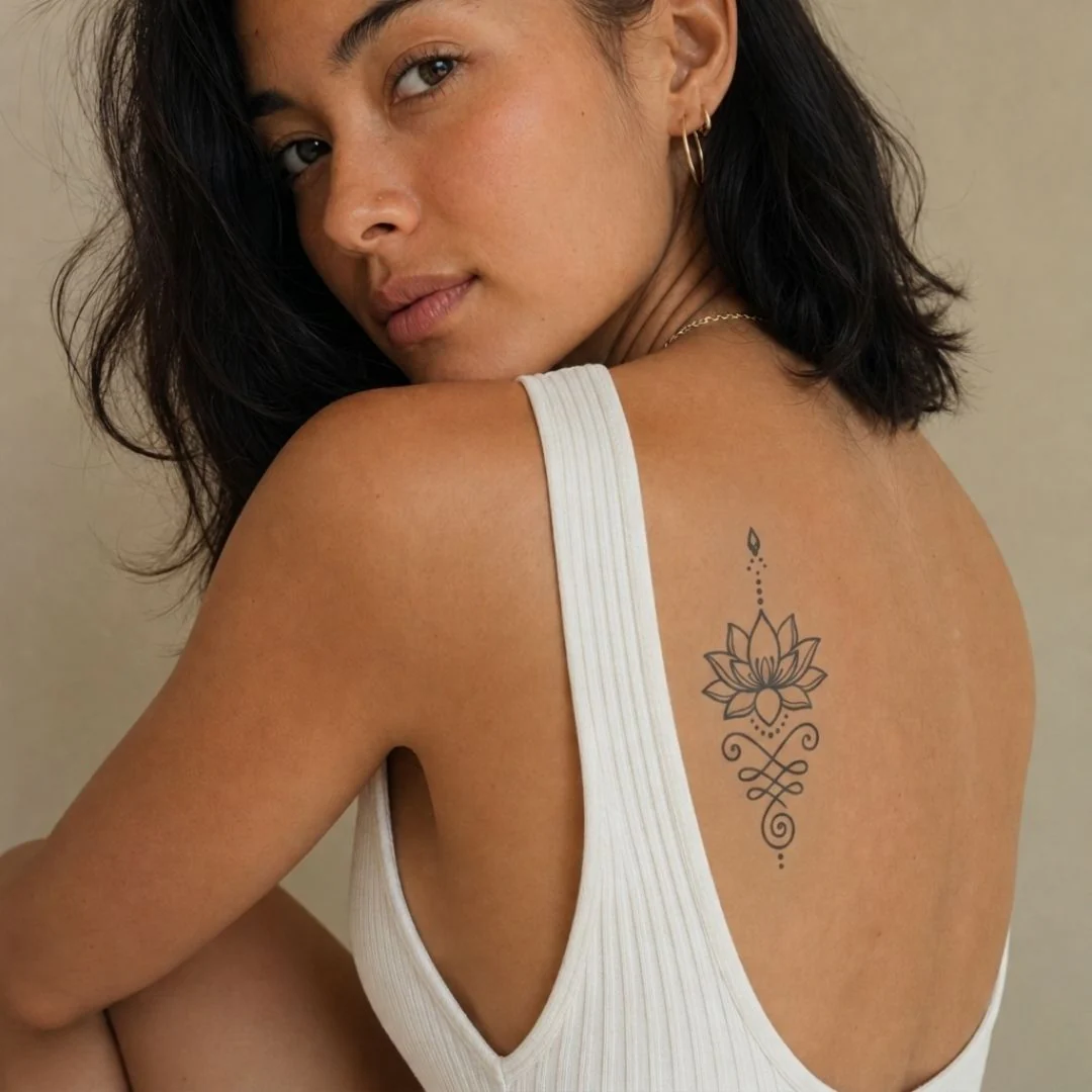 Fine line ornamental lotus temporary tattoo